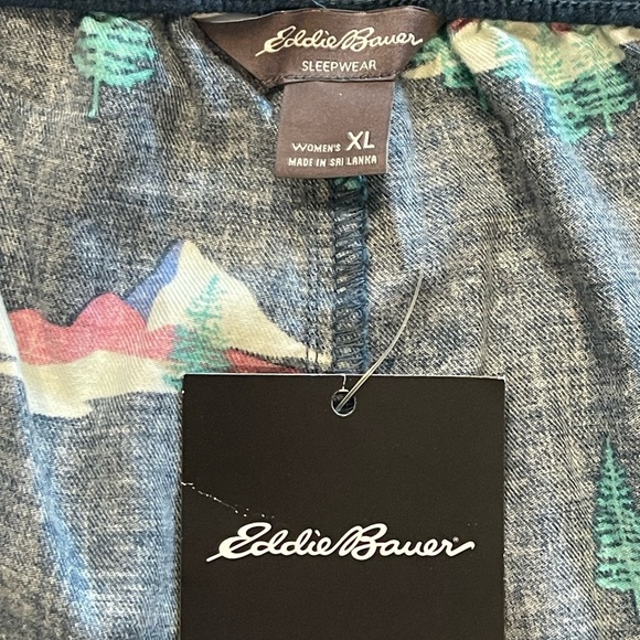 NWT Eddie Bauer Women’s Flannel Pajama Bottoms, Blue with Evergreen Trees, XL - Picture 5 of 14